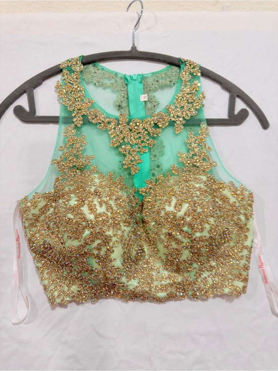 Dancing Queen Tops - Dancing Queen Embellished Mint Green Women's Crop Bra Top Padded Size S